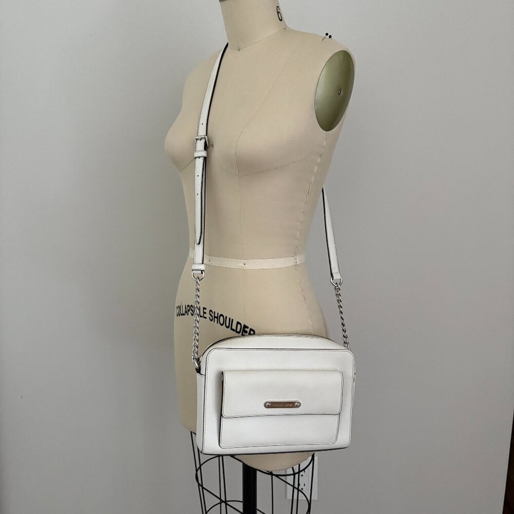 MICHAEL KORS MK GEORGIA MEDIUM MESSENGER CROSSBODY LEATHER BAG OFF WHITE